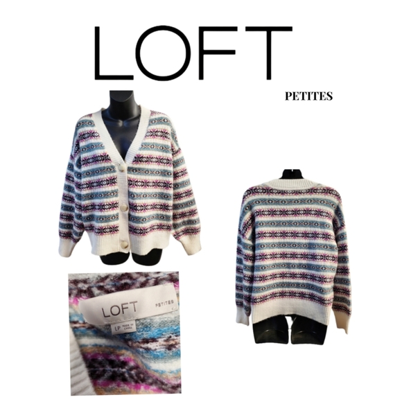 LOFT Sweaters - LOFT ANN TAYLOR PETITES STRIPED ABSTRACT PRINT CARDIGAN SIZE LP